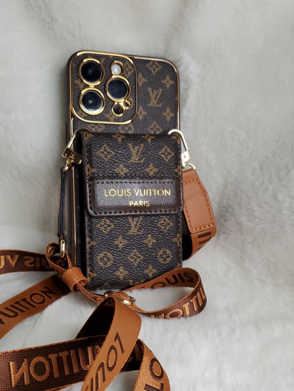 Lv 14 PRO MAX Monogram Brown Phone Crossbody with Branded Strap